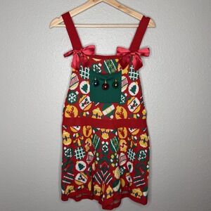 Ugly Christmas Sweater Knit Romper Jumper Shorts‎ Womens M Holiday Festive Bows